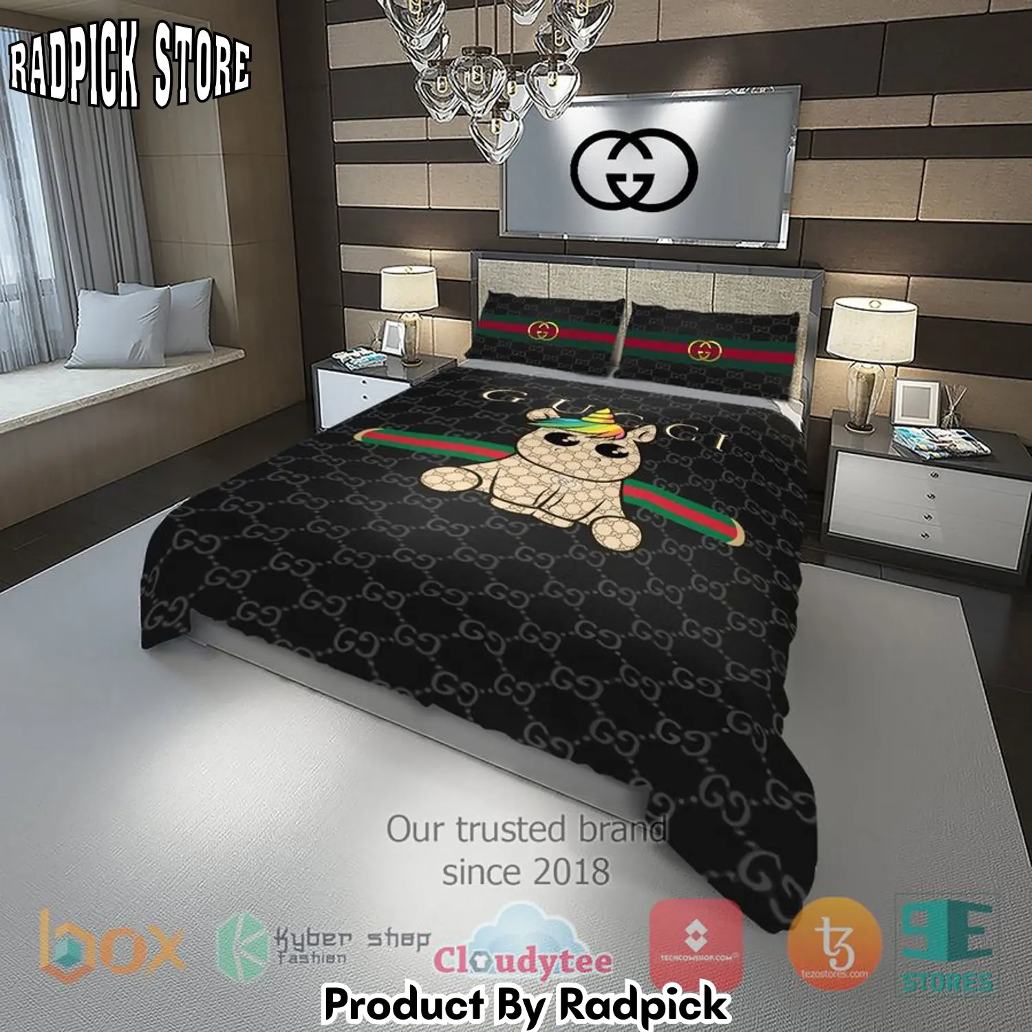 Radpick unicorn gucci black pattern bedding set rp327591